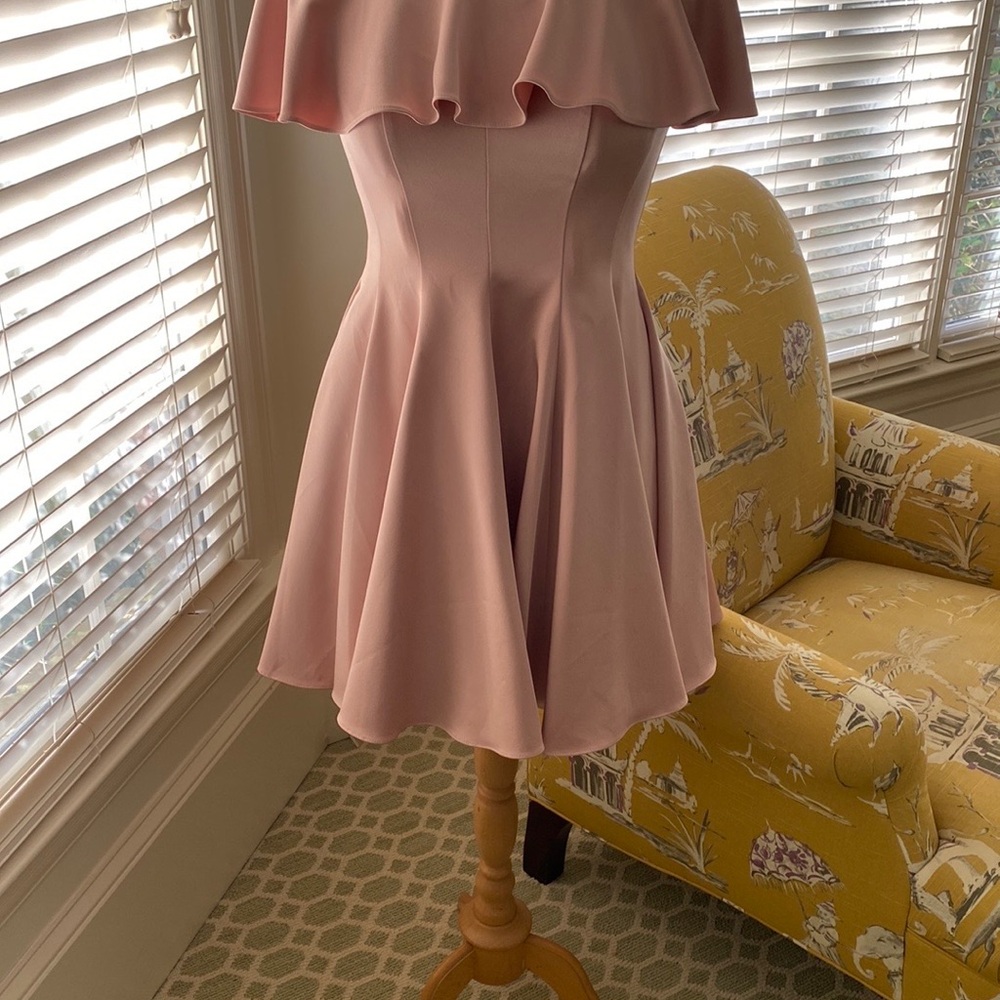 La Femme pink off the shoulder pink blush cocktail prom wedding dress size 10